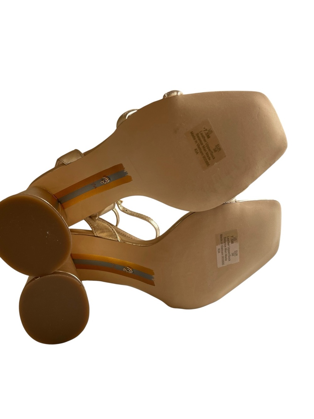 Sam Edelman Kia Block Heel Sandals in Gold Leaf Leather NEW - Picture 12 of 16